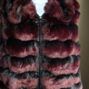 INC PLUSH BURGANDY & BLACK FAUX FUR ZIP UP VEST XL